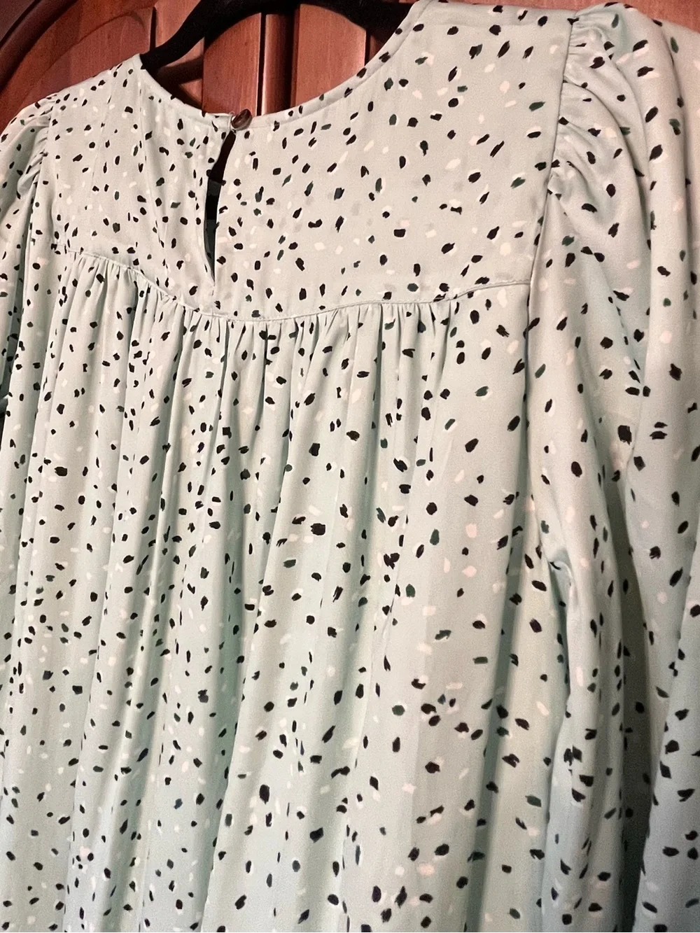 Light Mint Polka Dot Tie-Neck Blouse by Ann Taylor